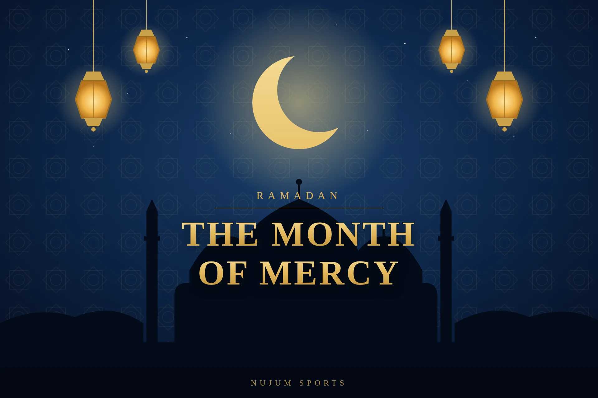 The Month of Mercy – Ramadan crescent moon and lanterns
